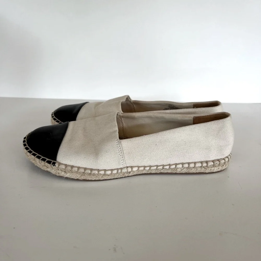 J. Crew Facto Canvas Espadrilles Flats with Black Cap Toe, size 8